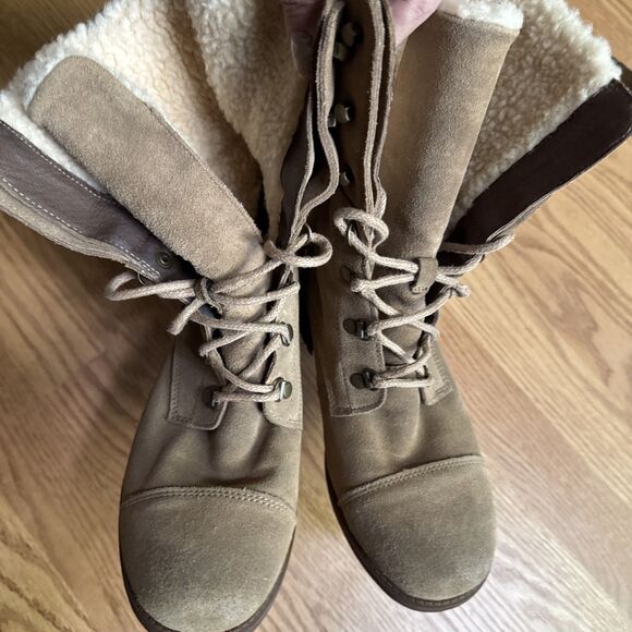 Ugg Gradin Boots Leather Women’s 8.5 Combat Lace Up Fold Down Sherpa - Picture 6 of 8